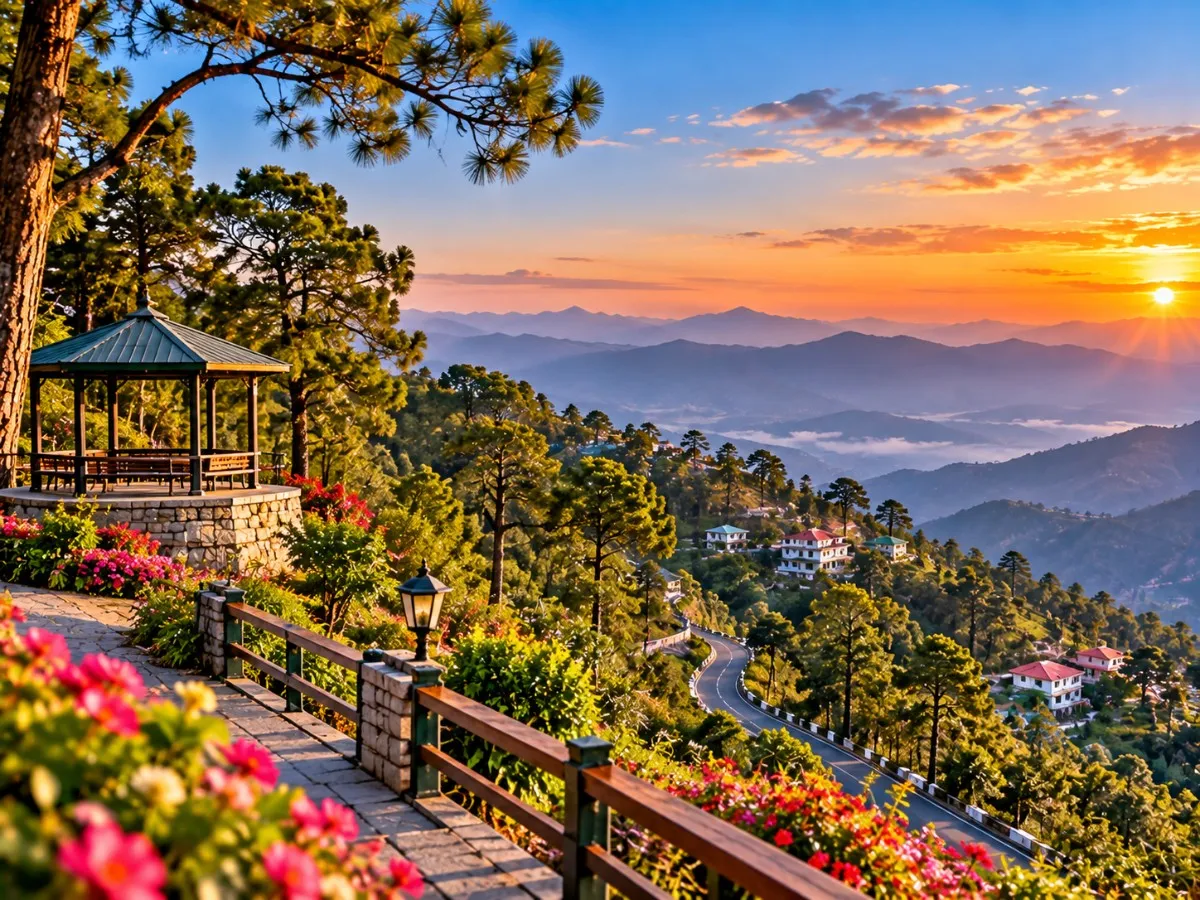 Pine-covered hills and peaceful mountain scenery in Lansdowne, Uttarakhand.