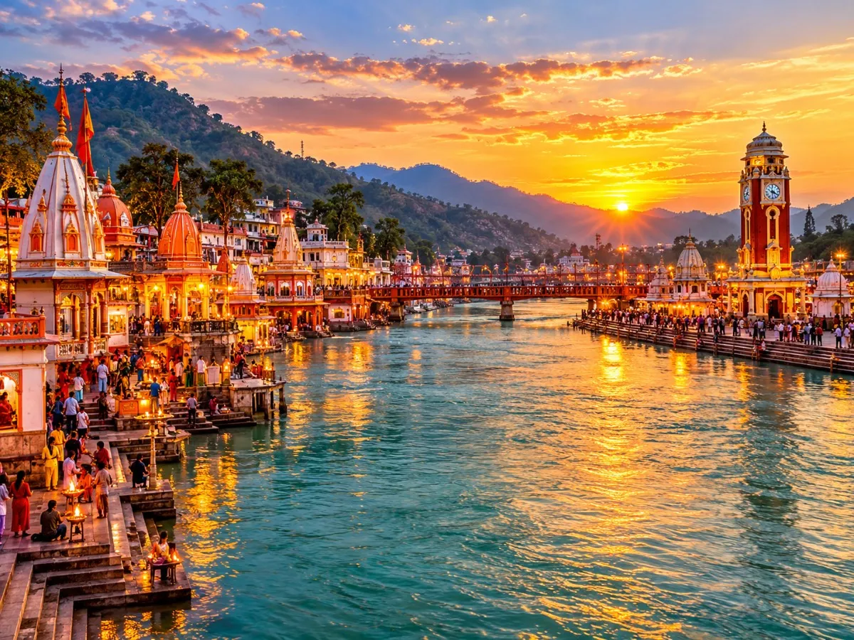 Sacred Ganga riverfront and ghats at Haridwar, Uttarakhand.