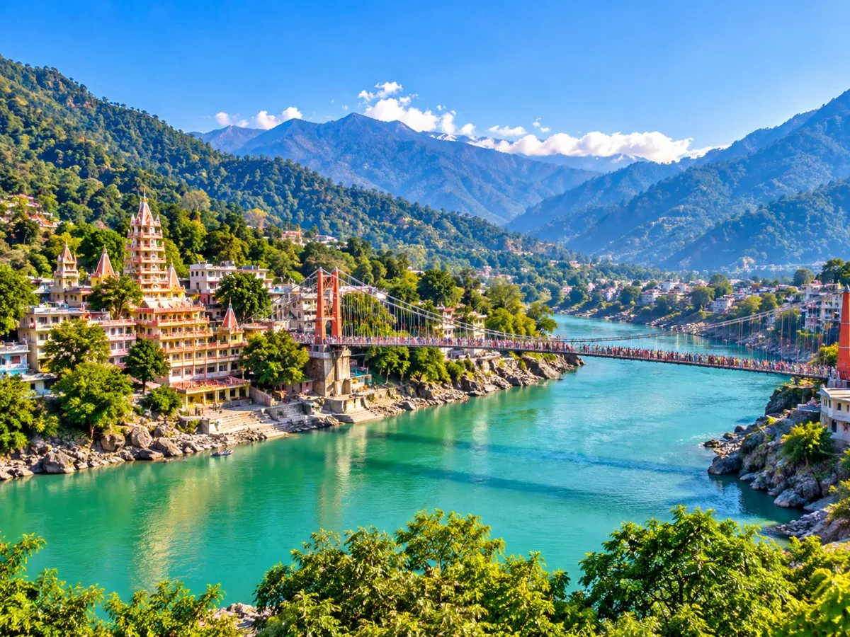 River Ganga flowing through the Himalayan foothills of Rishikesh, Uttarakhand.