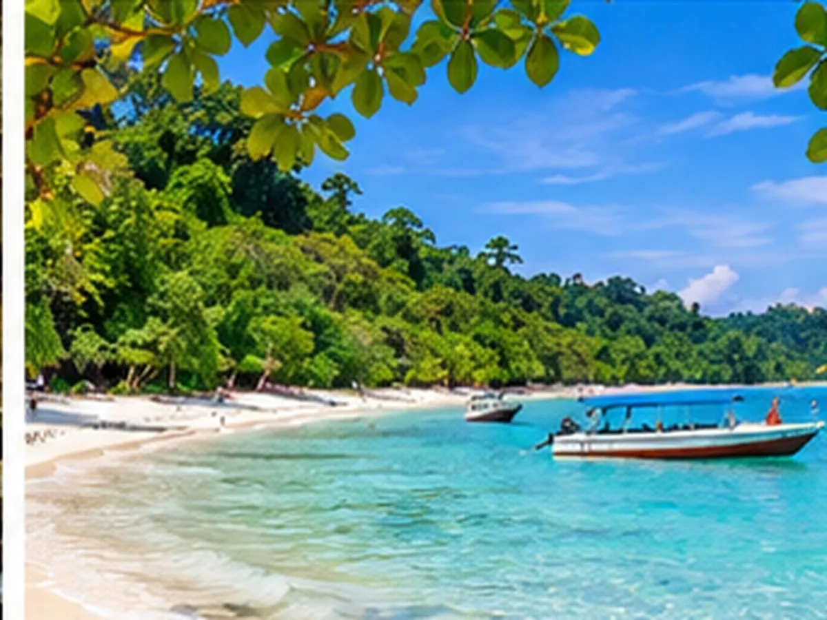 Turquoise sea and tropical beach landscape at Elephant Beach, Havelock Island, Andaman.