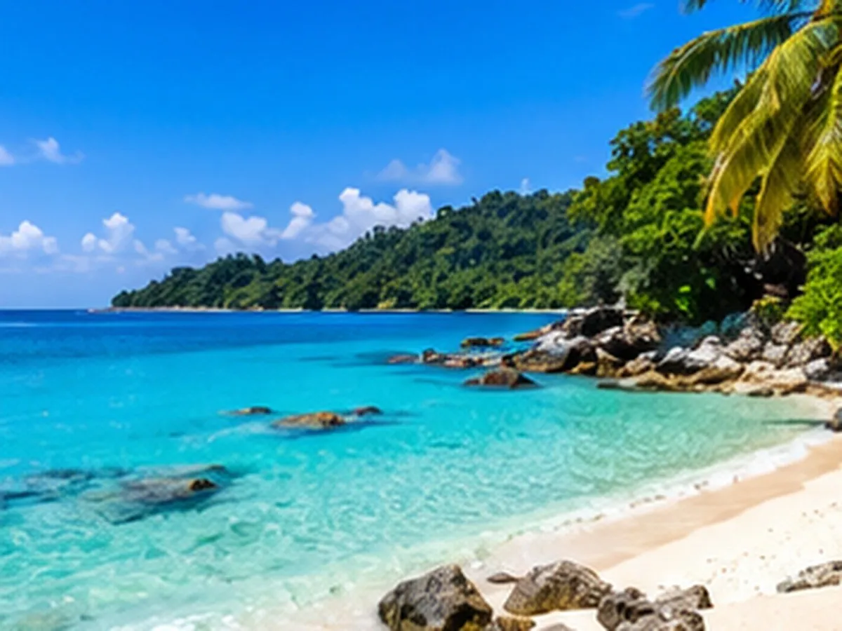 Beautiful turquoise sea and tropical beach scenery at Havelock Island, Andaman.