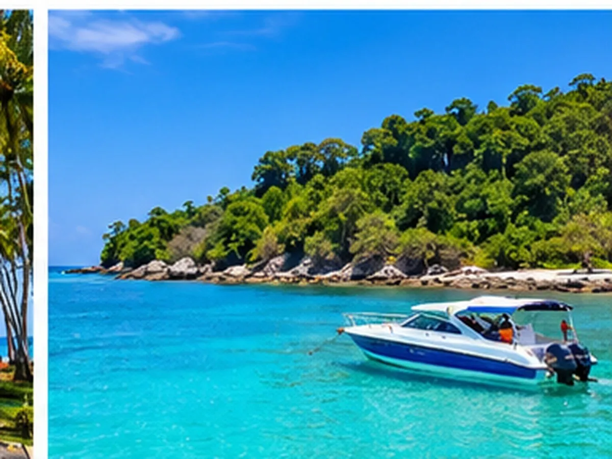 Clear blue sea and tropical island scenery at North Bay Island, Andaman.
