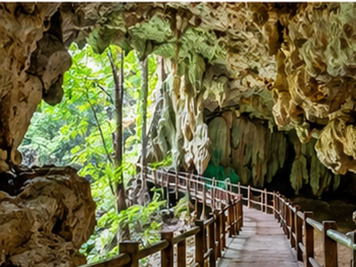 Natural limestone cave formations and tropical scenery on Baratang Island, Andaman.